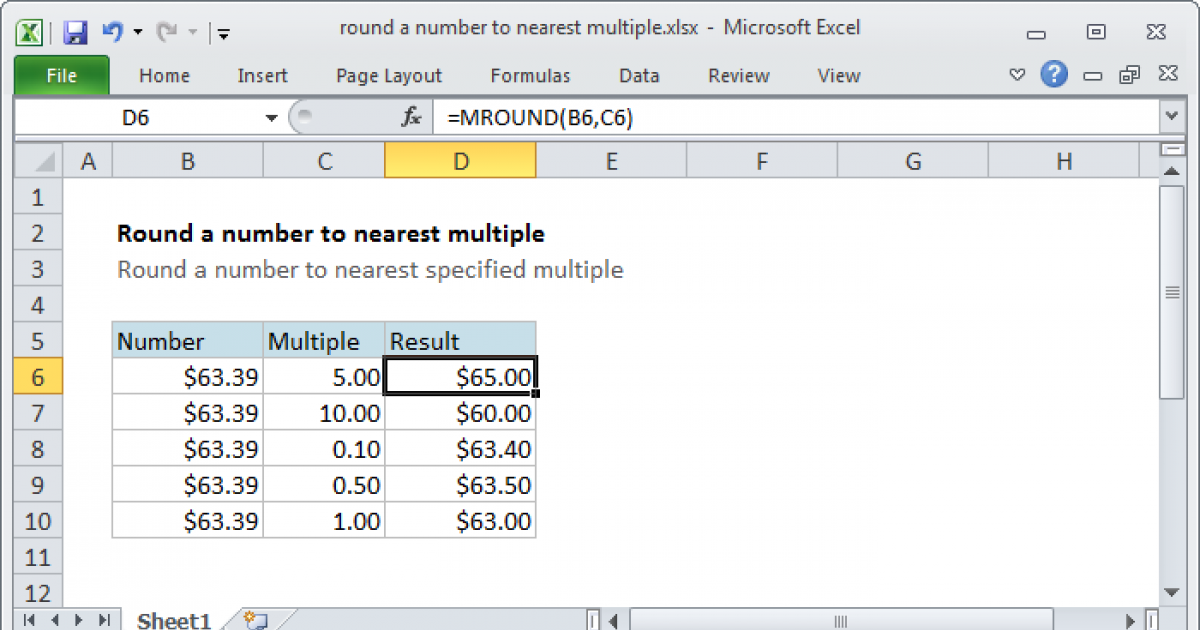 Round A Number To Nearest Multiple Excel Formula Exceljet